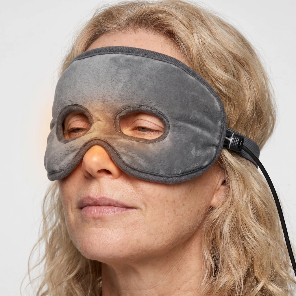 Femme tenant le masque chauffant Zevlo dans son salon